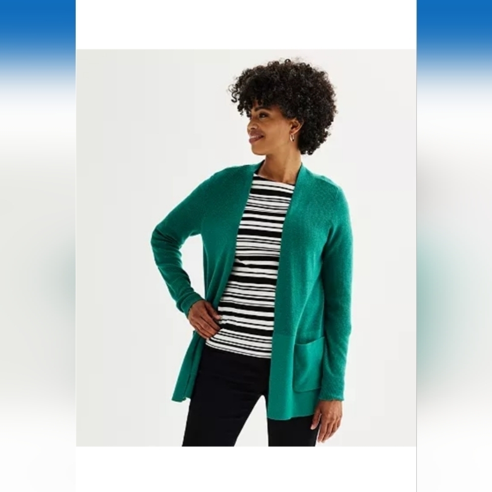 Croft & Barrow Classic Ribbed Open-Front CardiganColor: Peacock, Size: LARGE EUC